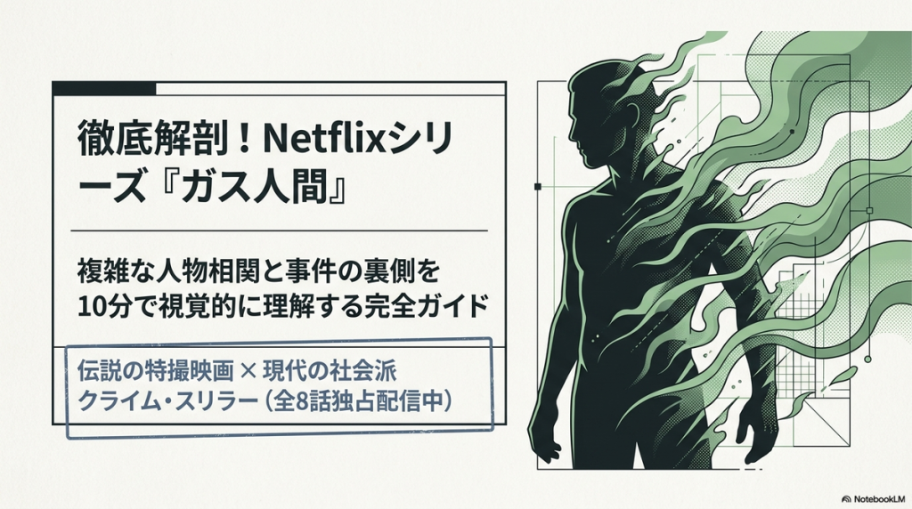 Netflixシリーズ『ガス人間』のタイトルロゴとコンセプトが描かれた表紙スライド。